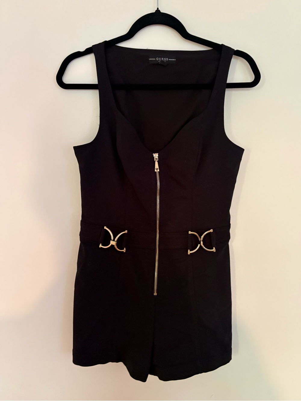 GUESS romper - Black Sleeveless Zip-Front jumpsuit with Gold Accents - size 4